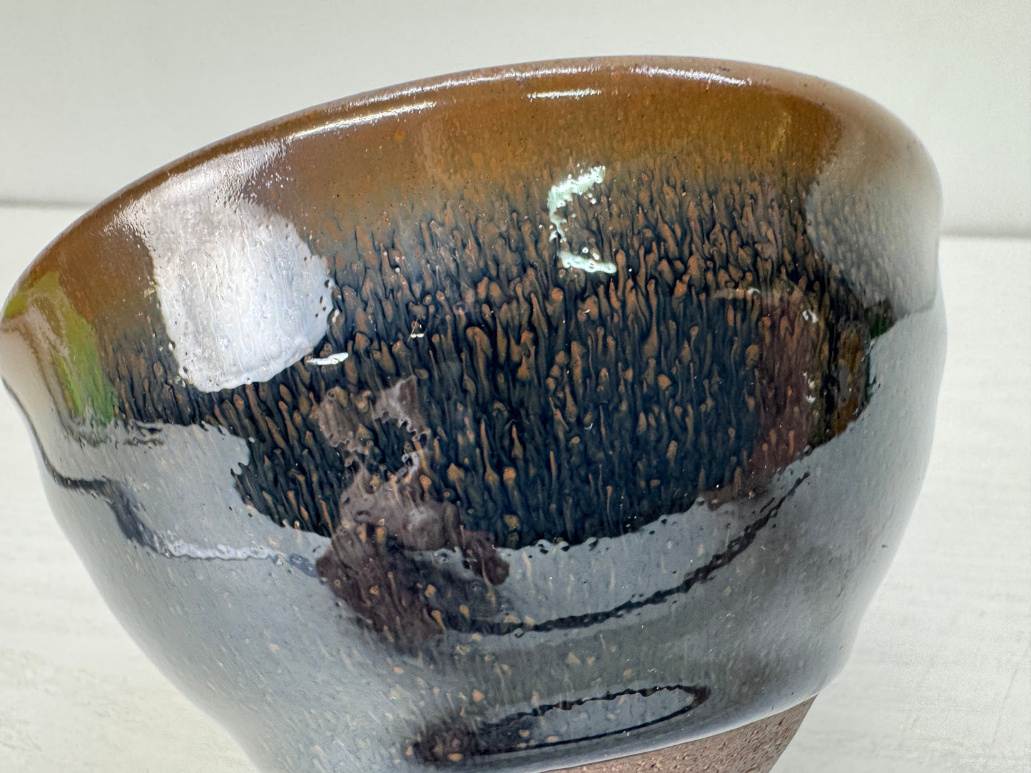 Y10632 CHAWAN Yuteki Tenmoku bowl signed Japan antique tea ceremony pottery cup