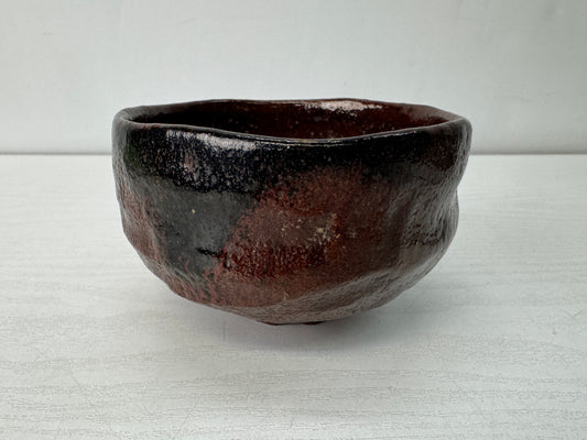 Y10634 CHAWAN Raku-ware black bowl signed Japan antique tea ceremony pottery cup