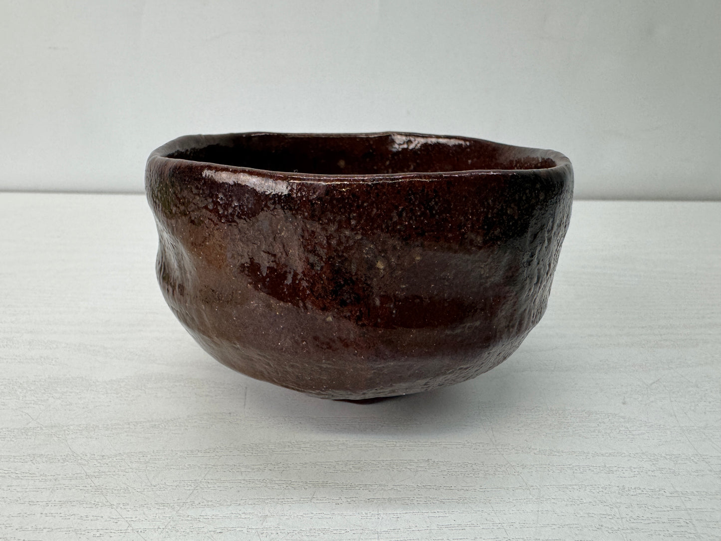 Y10634 CHAWAN Raku-ware black bowl signed Japan antique tea ceremony pottery cup