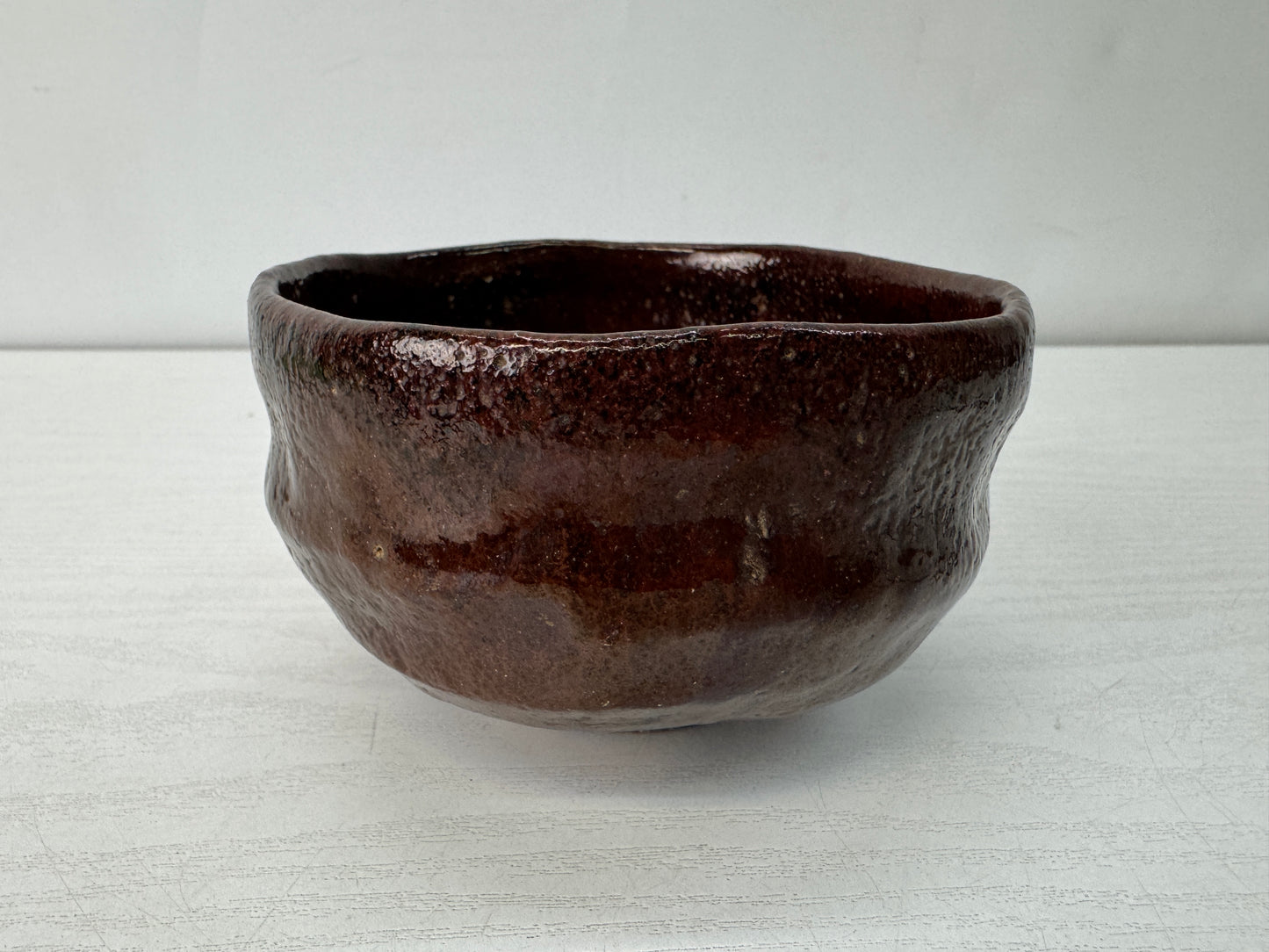 Y10634 CHAWAN Raku-ware black bowl signed Japan antique tea ceremony pottery cup
