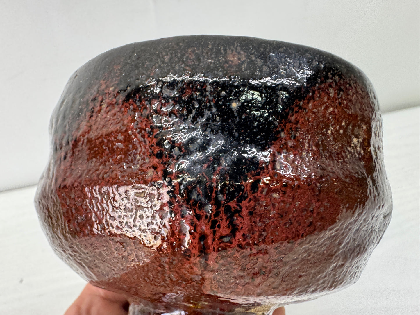 Y10634 CHAWAN Raku-ware black bowl signed Japan antique tea ceremony pottery cup