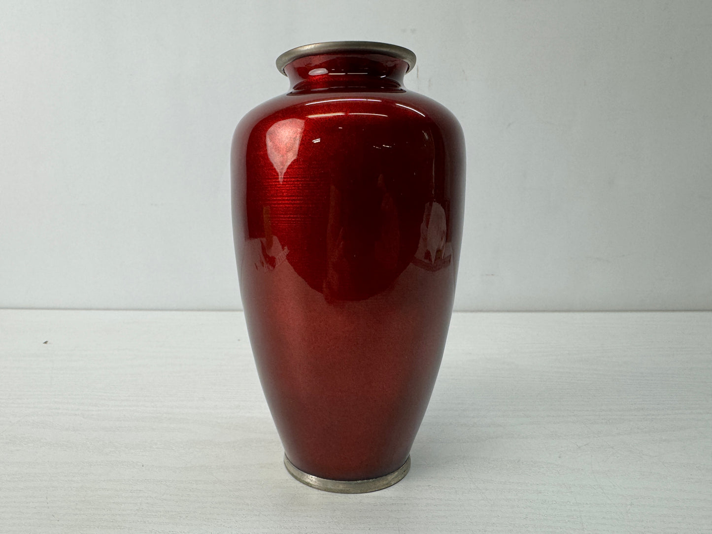Y10638 FLOWER VASE Cloisonne red Japan antique ikebana floral arrangement decor