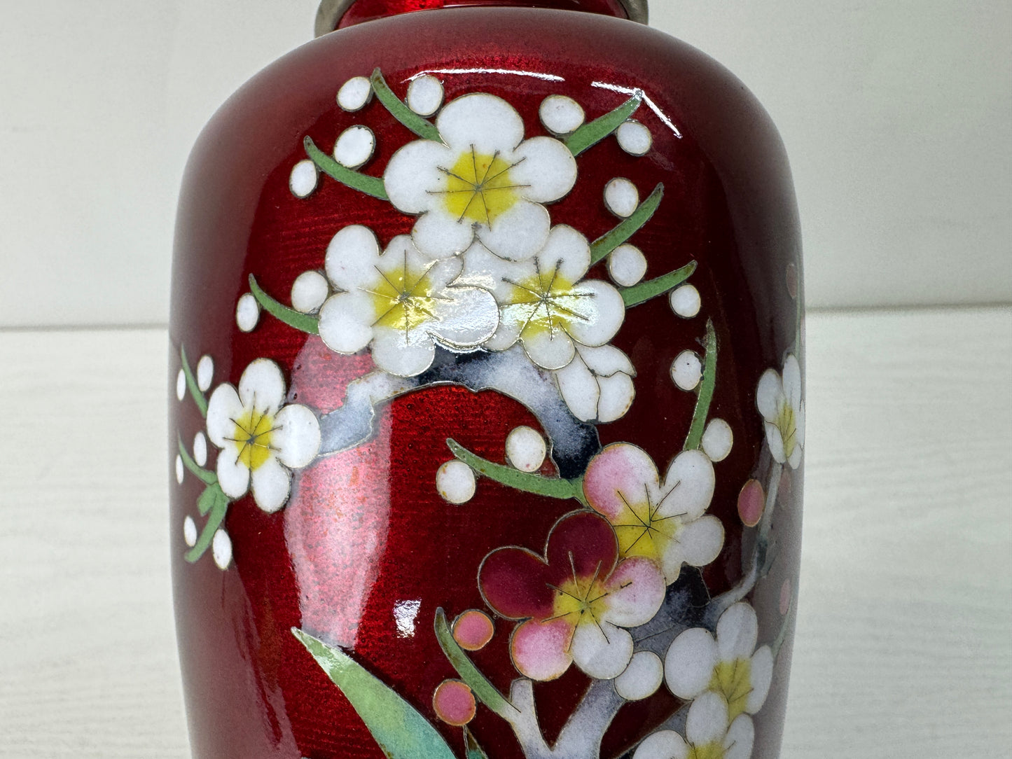 Y10638 FLOWER VASE Cloisonne red Japan antique ikebana floral arrangement decor