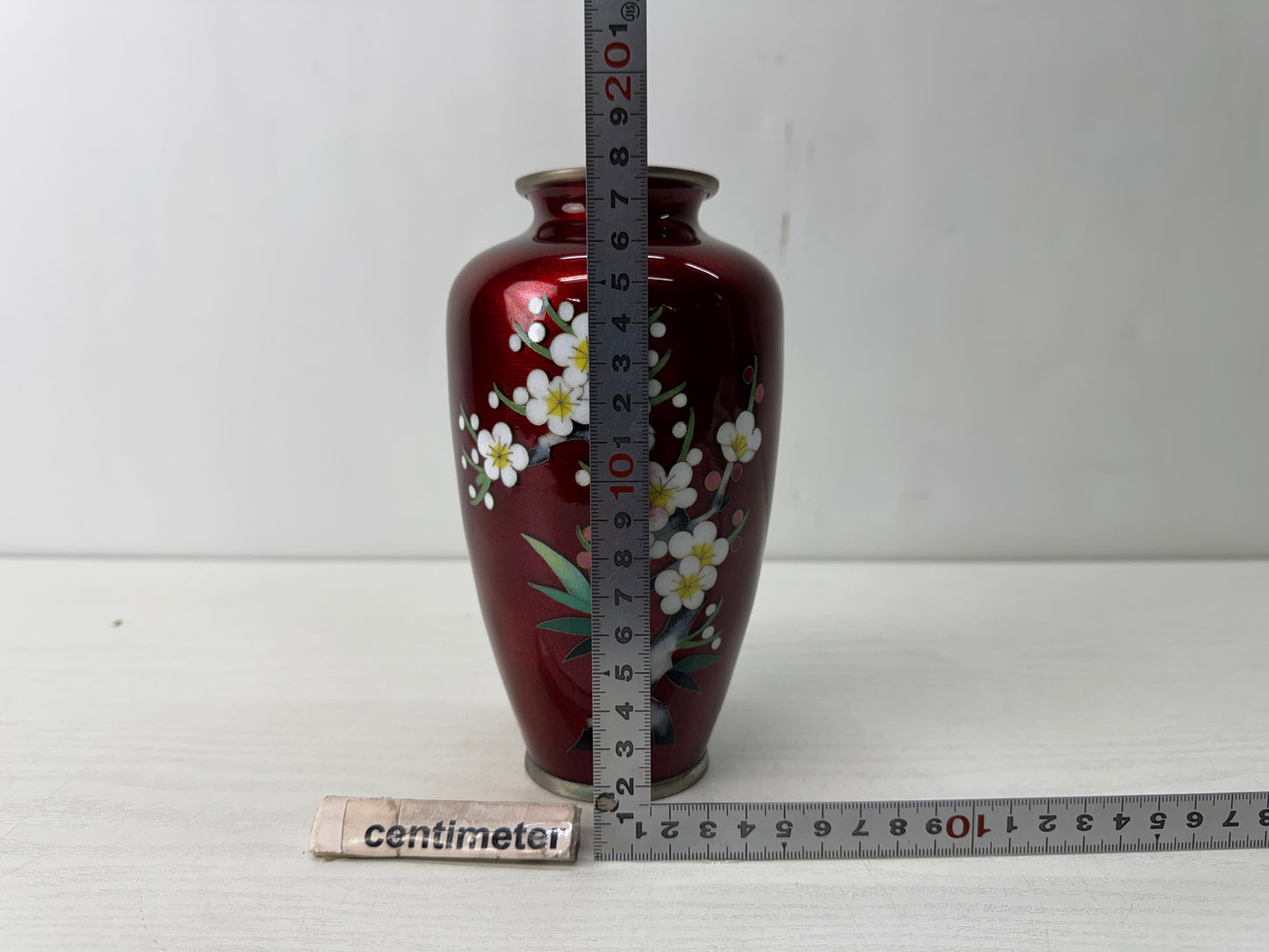Y10638 FLOWER VASE Cloisonne red Japan antique ikebana floral arrangement decor