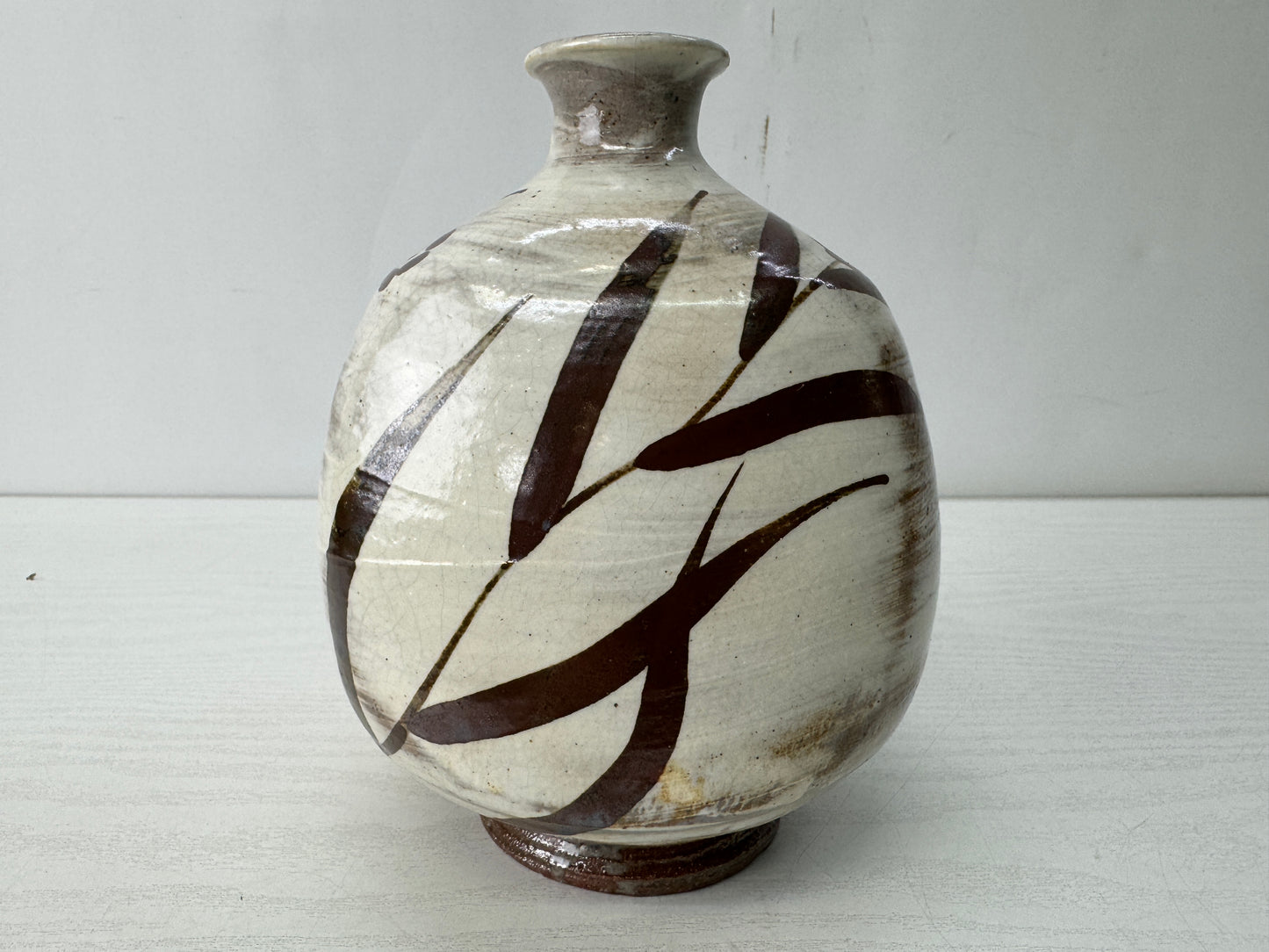 Y10639 VASE Karatsu-ware flat pot signed box Ekaratsu Japan antique interior