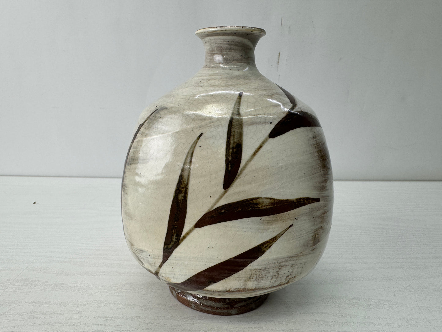 Y10639 VASE Karatsu-ware flat pot signed box Ekaratsu Japan antique interior