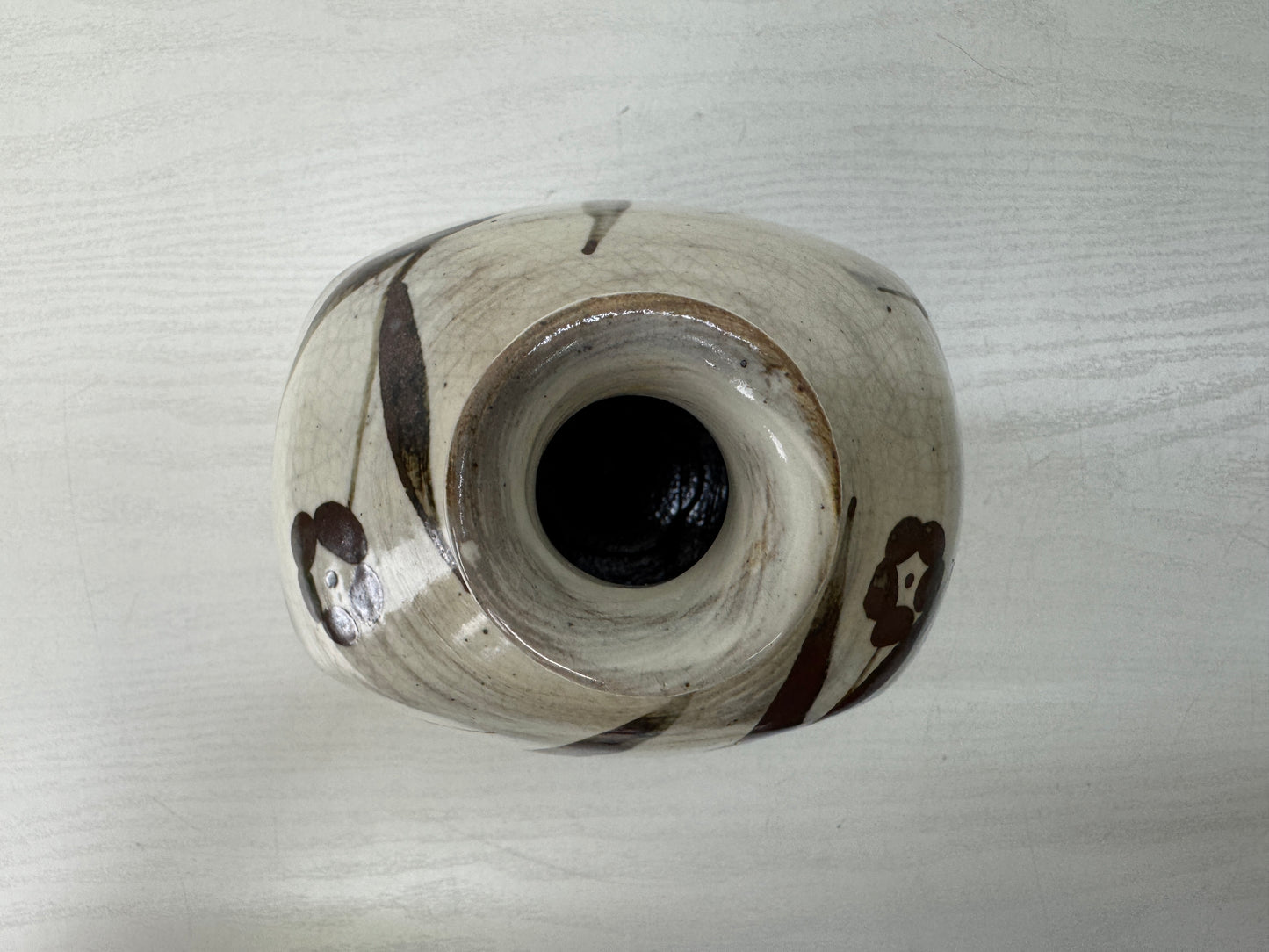 Y10639 VASE Karatsu-ware flat pot signed box Ekaratsu Japan antique interior