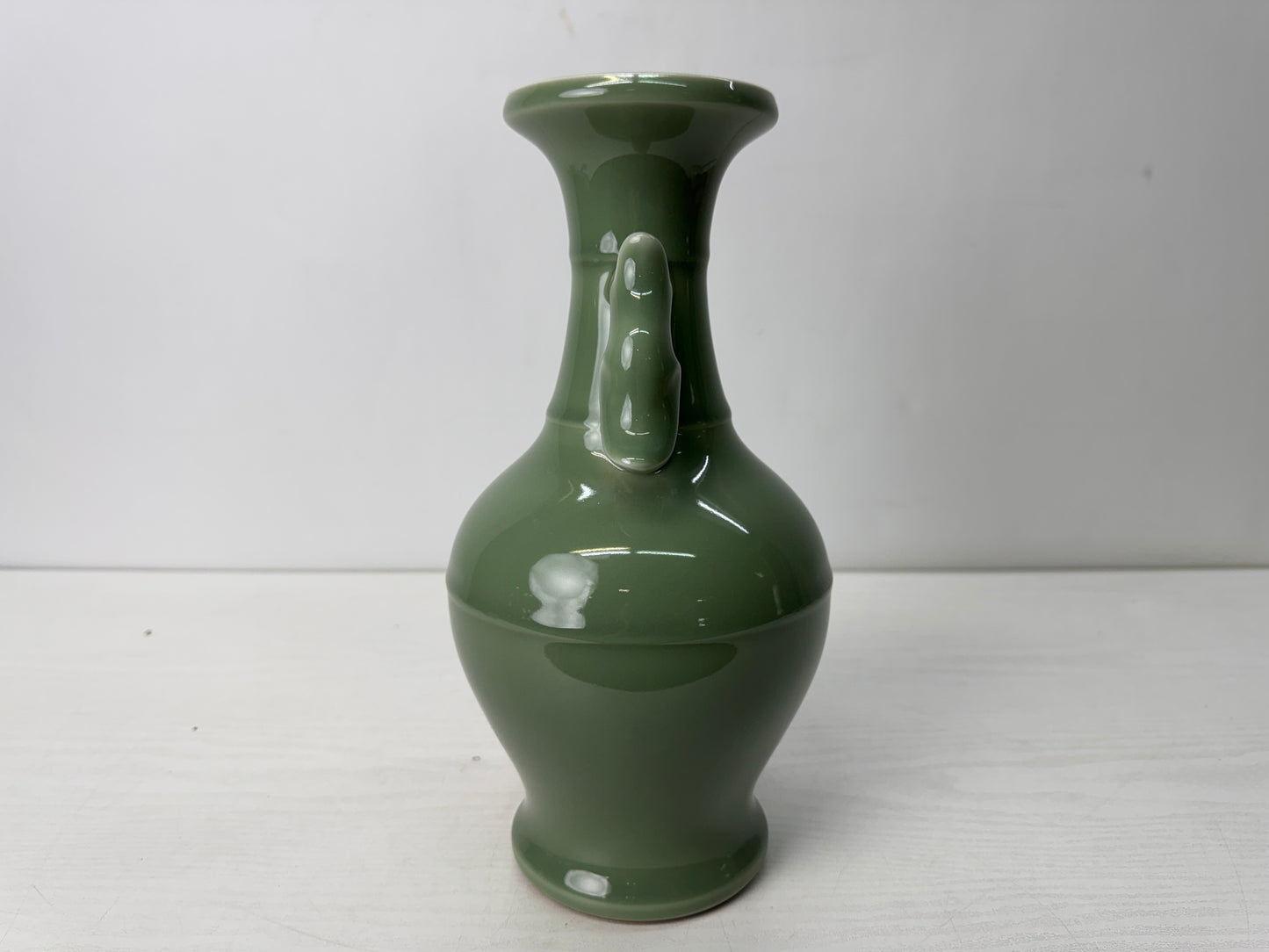 Y10640 FLOWER VASE Kyo-ware celadon signed box Japan antique ikebana interior