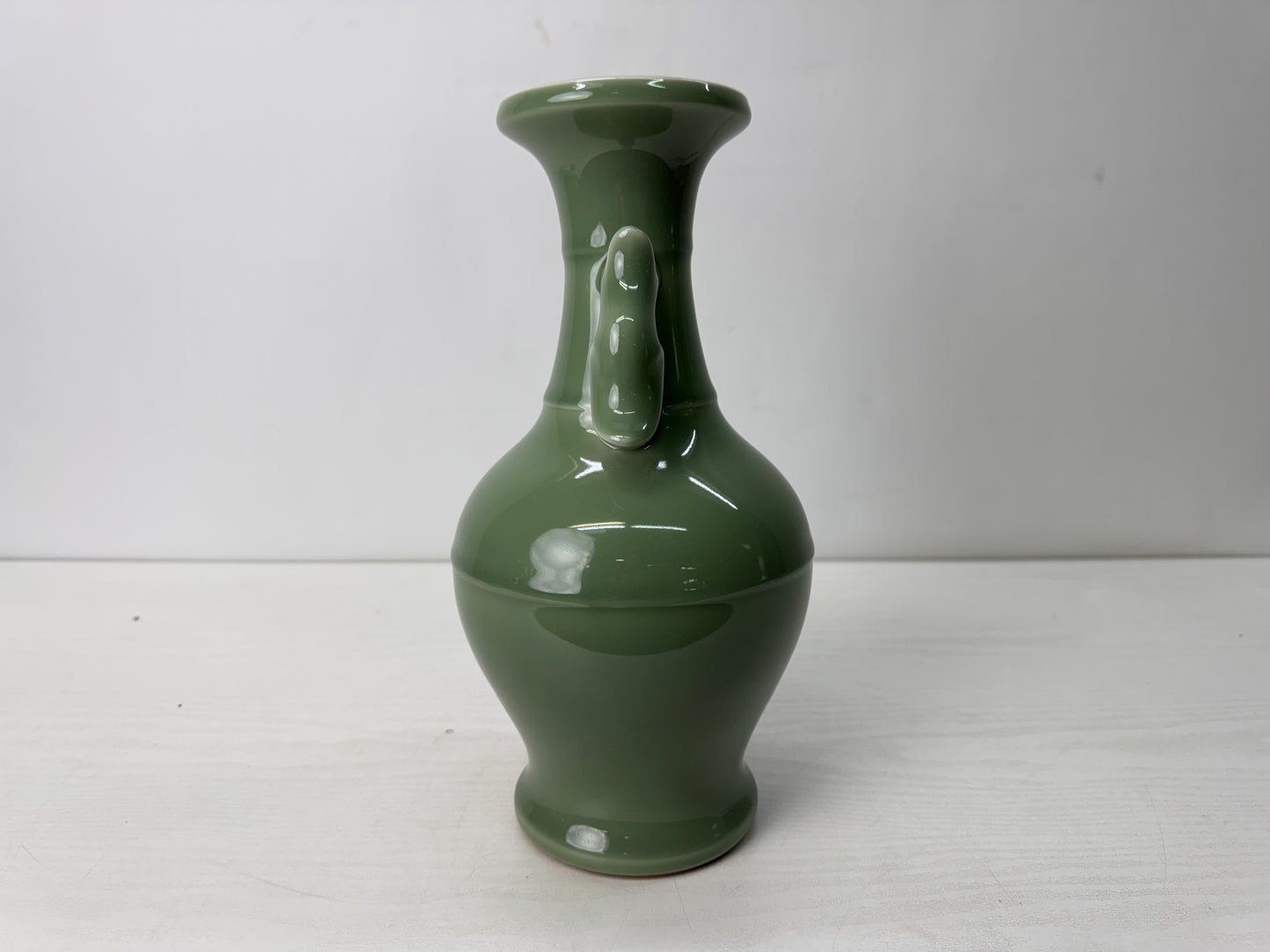 Y10640 FLOWER VASE Kyo-ware celadon signed box Japan antique ikebana interior