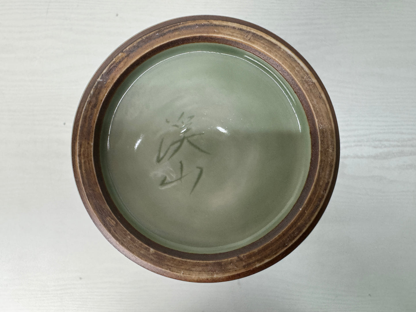 Y10640 FLOWER VASE Kyo-ware celadon signed box Japan antique ikebana interior