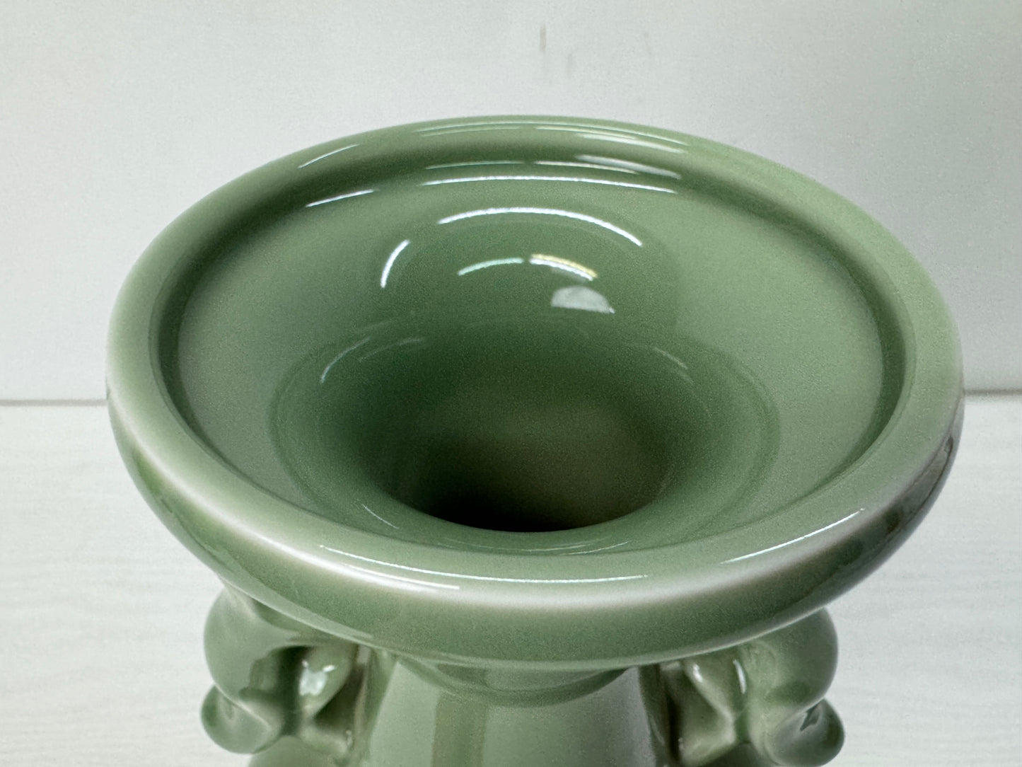 Y10640 FLOWER VASE Kyo-ware celadon signed box Japan antique ikebana interior