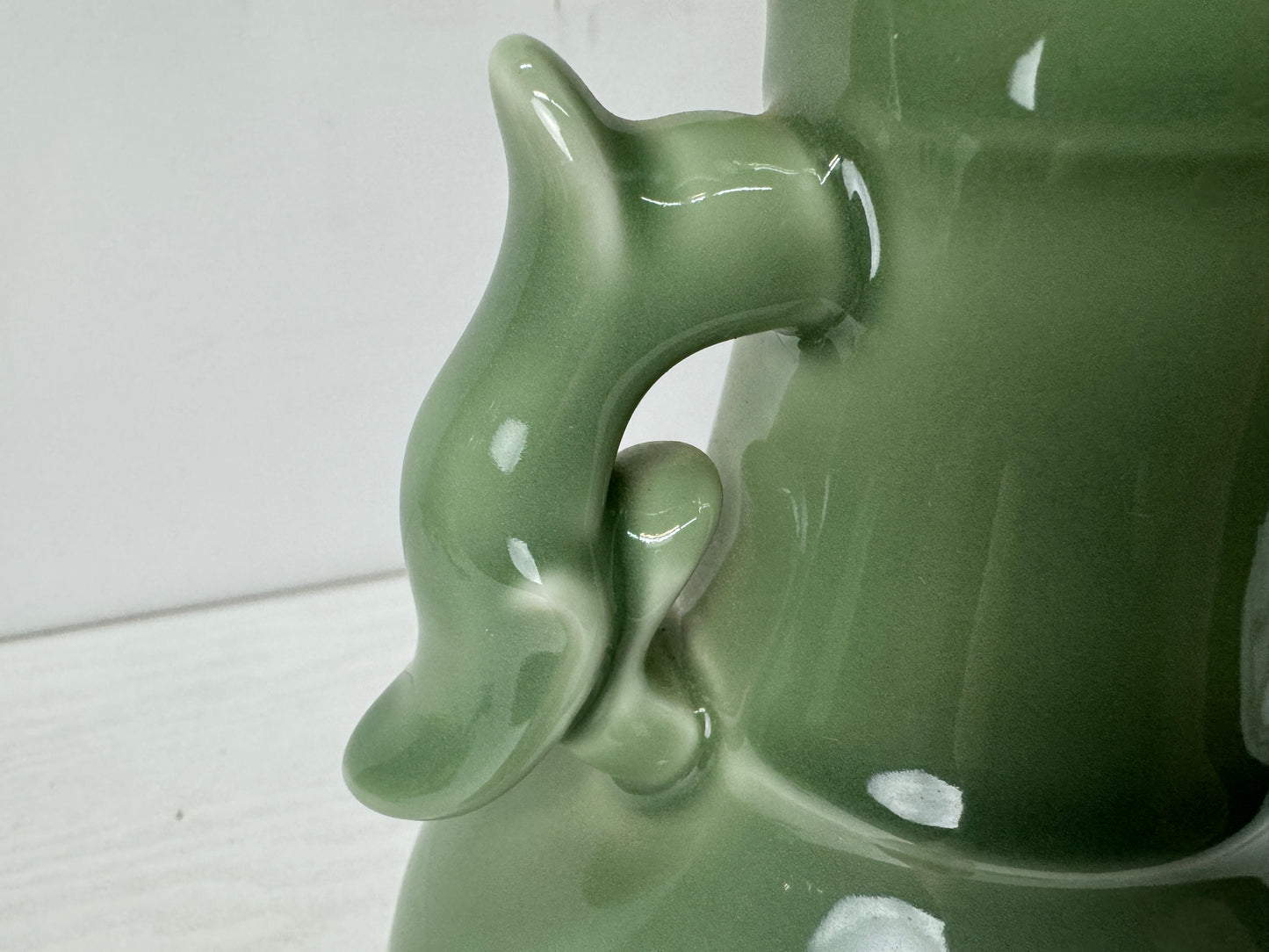 Y10640 FLOWER VASE Kyo-ware celadon signed box Japan antique ikebana interior