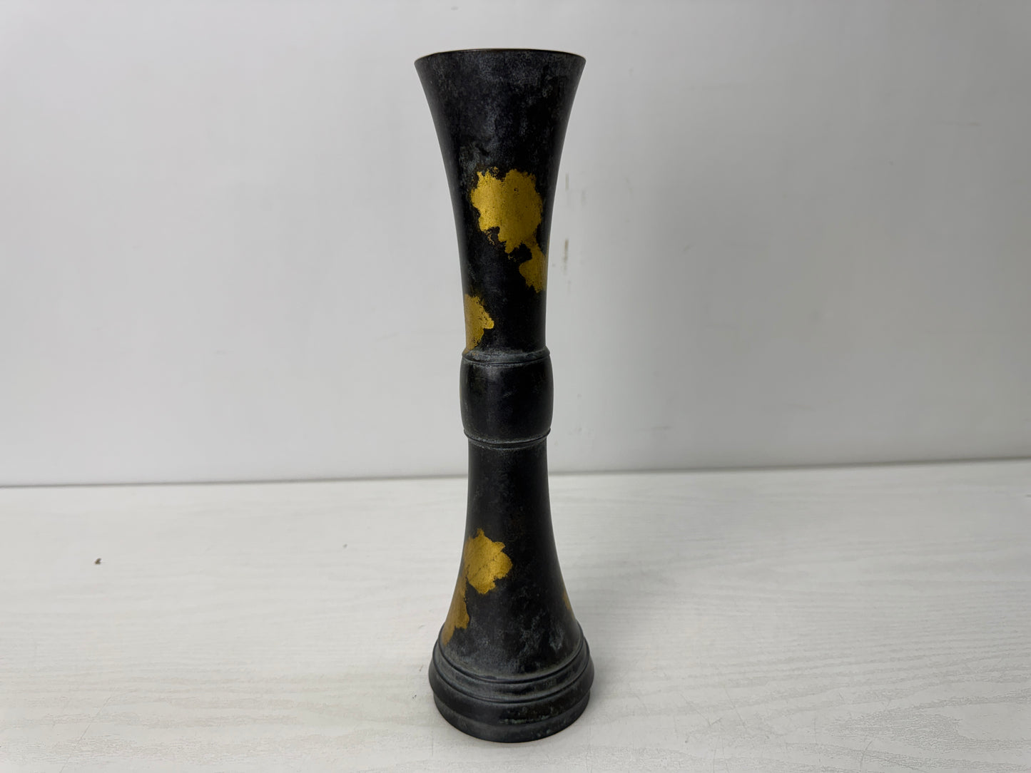 Y10644 FLOWER VASE Copper gilded signed Japan antique ikebana floral arrangement