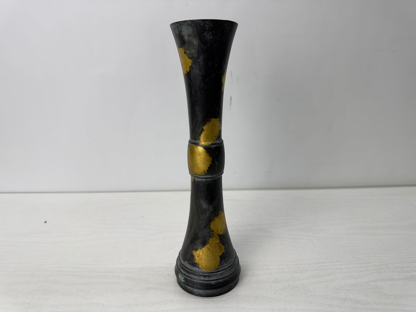 Y10644 FLOWER VASE Copper gilded signed Japan antique ikebana floral arrangement
