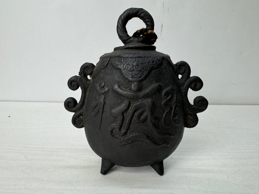 Y10646 Buddhist Altar Copper Hanging Bell Sanskrit characters Japan antique