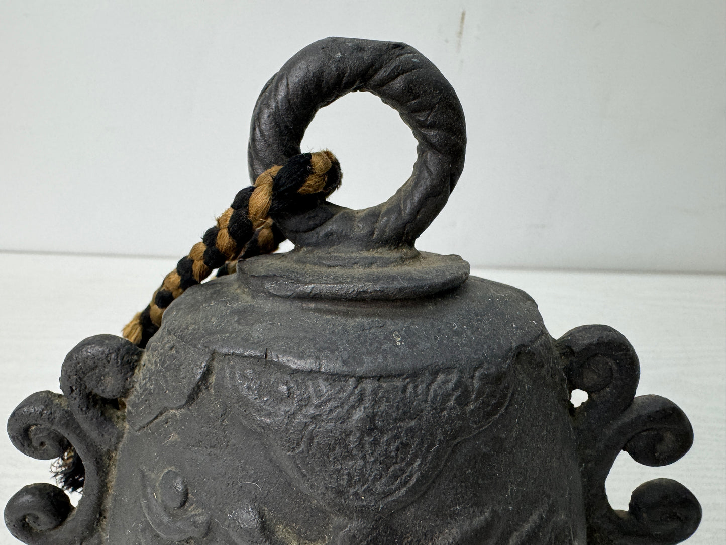 Y10646 Buddhist Altar Copper Hanging Bell Sanskrit characters Japan antique