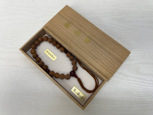 Y10648 JUZU Bodhi tree wood Agate box Japan antique Buddhist Prayer Beads rosary