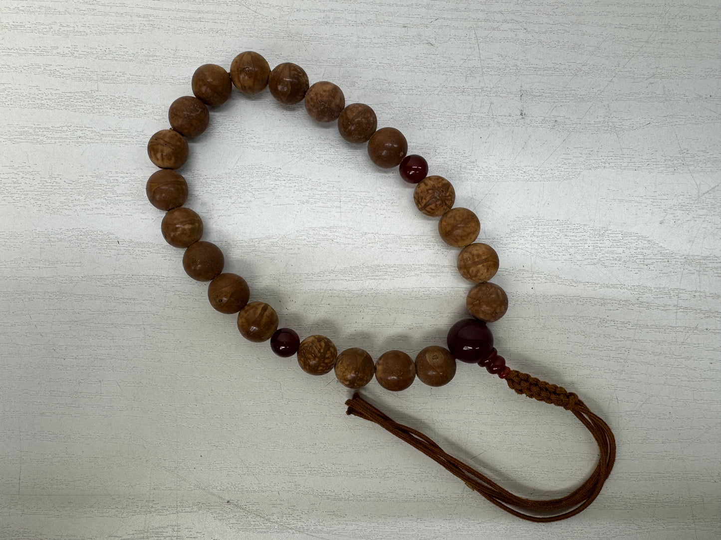 Y10648 JUZU Bodhi tree wood Agate box Japan antique Buddhist Prayer Beads rosary