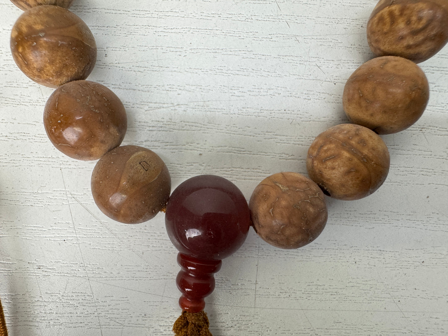 Y10648 JUZU Bodhi tree wood Agate box Japan antique Buddhist Prayer Beads rosary
