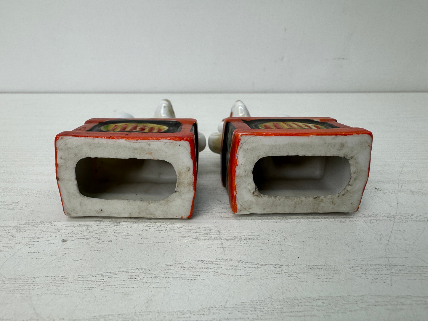 Y10650 OKIMONO Inari fox figurine pair ceramic Japan antique interior decor