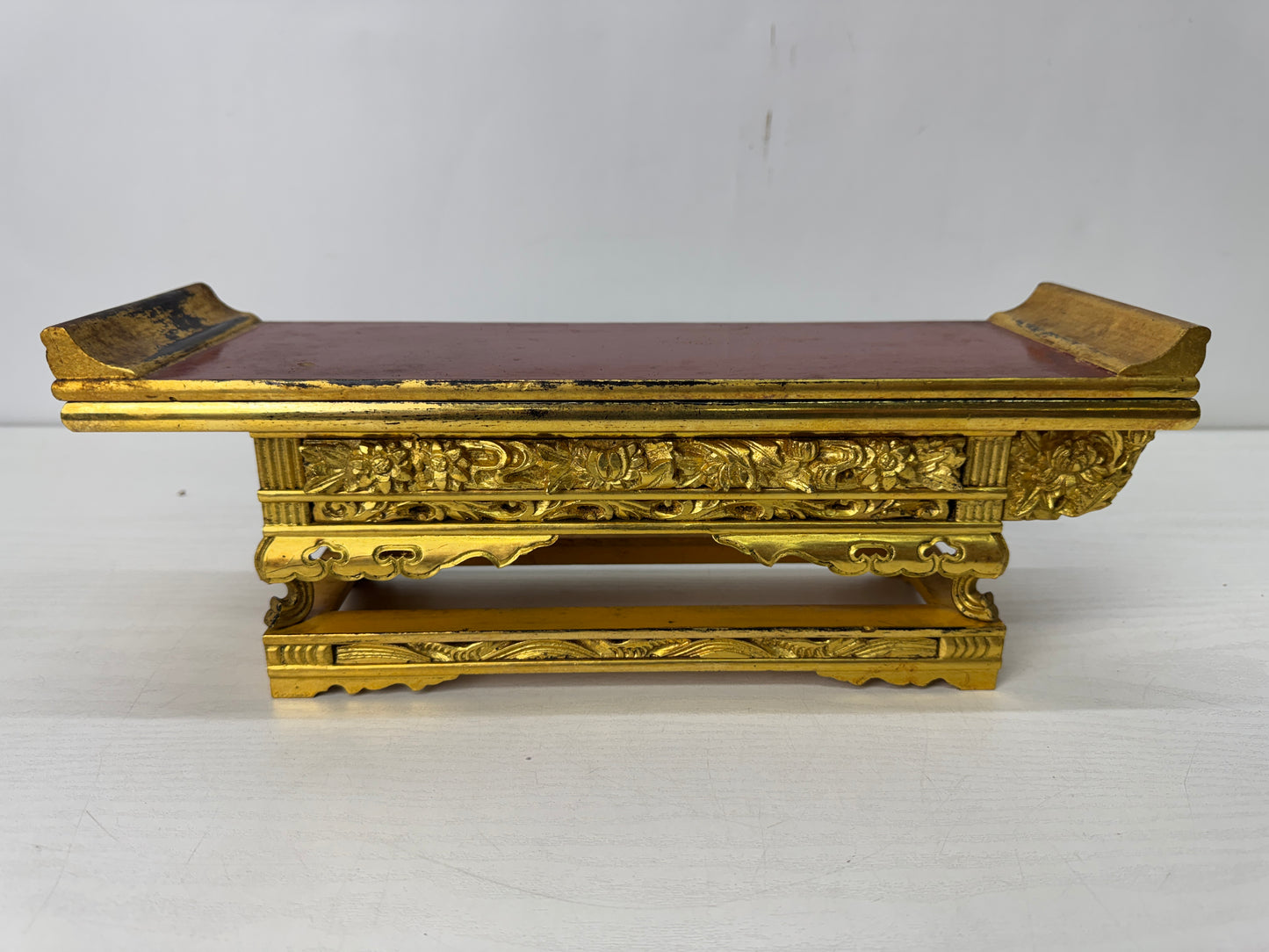 Y10651 Buddhist Altar gold Makie Sutra desk table metal fittings Japan antique