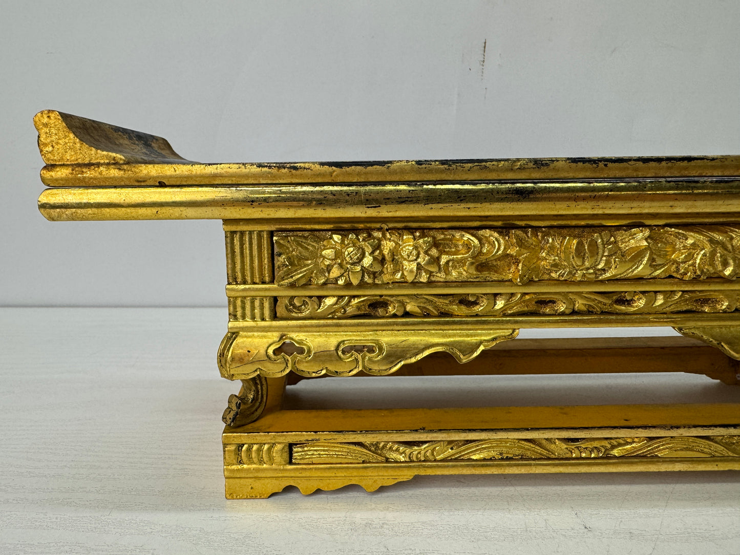 Y10651 Buddhist Altar gold Makie Sutra desk table metal fittings Japan antique