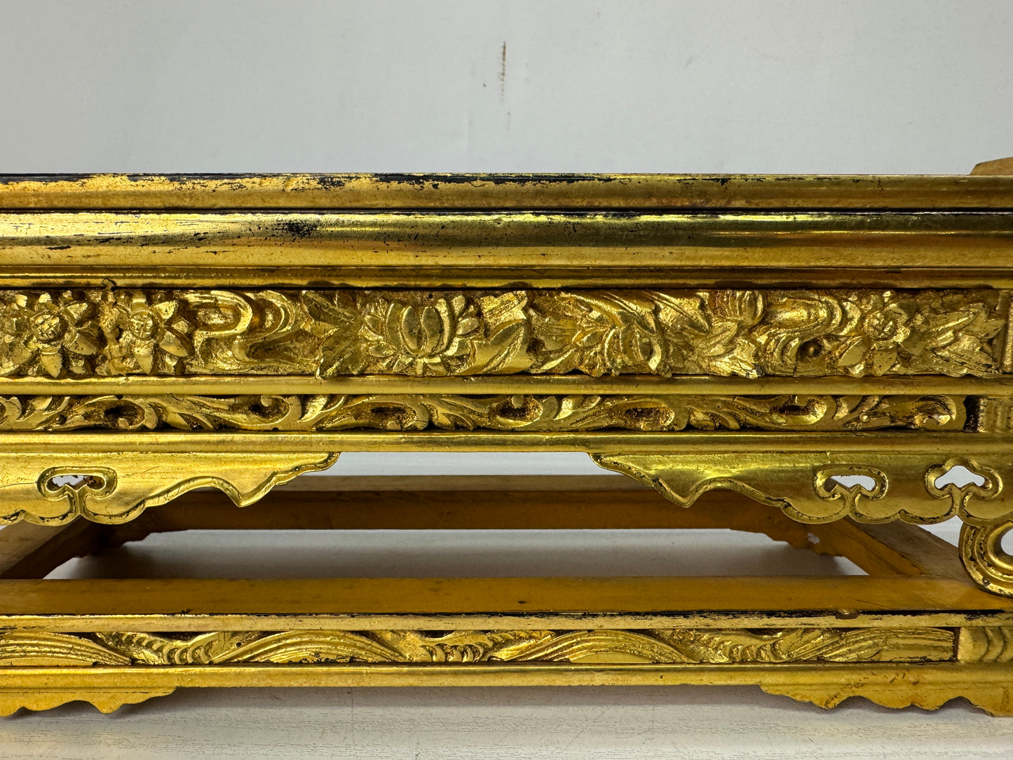 Y10651 Buddhist Altar gold Makie Sutra desk table metal fittings Japan antique