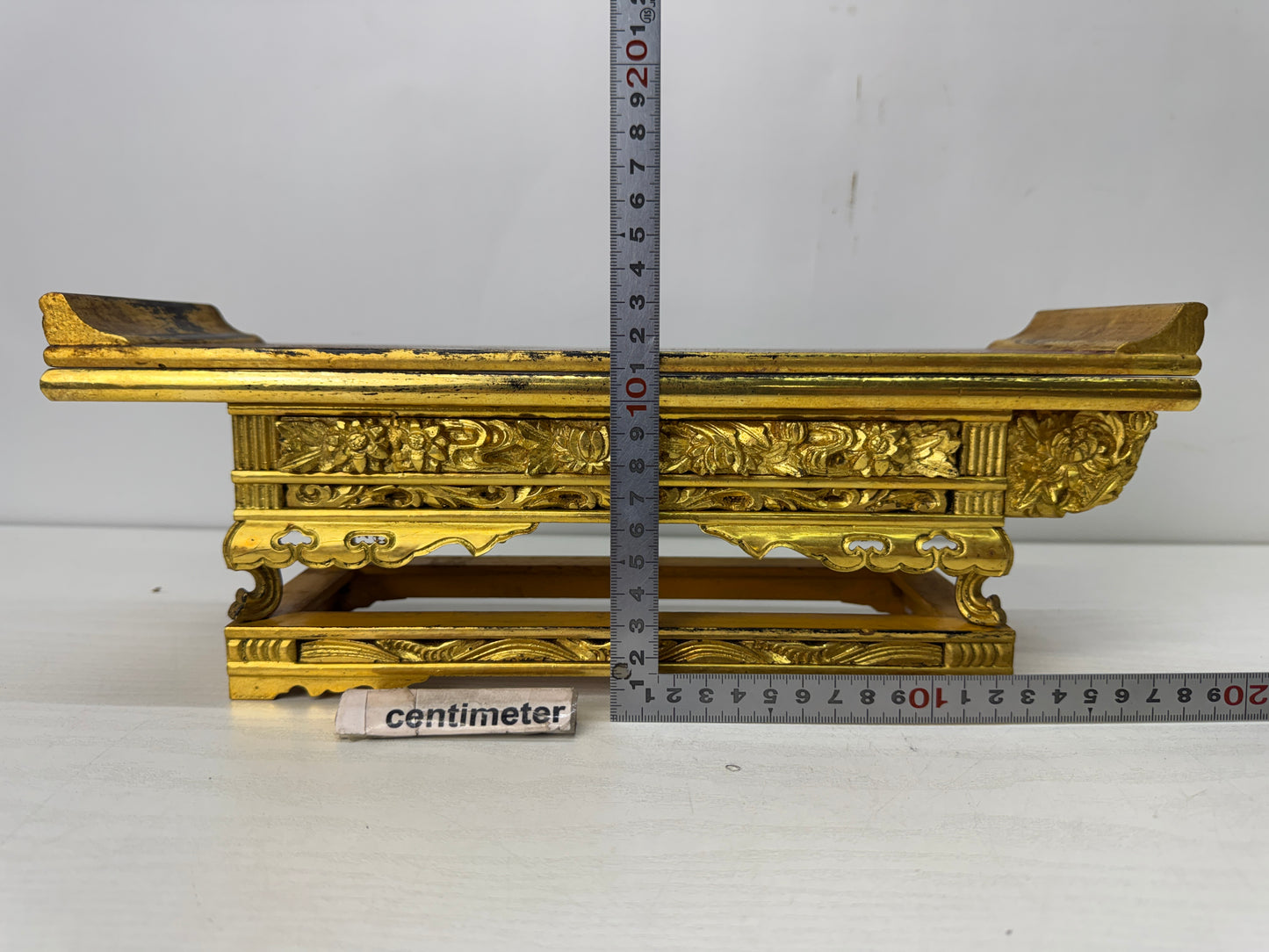 Y10651 Buddhist Altar gold Makie Sutra desk table metal fittings Japan antique