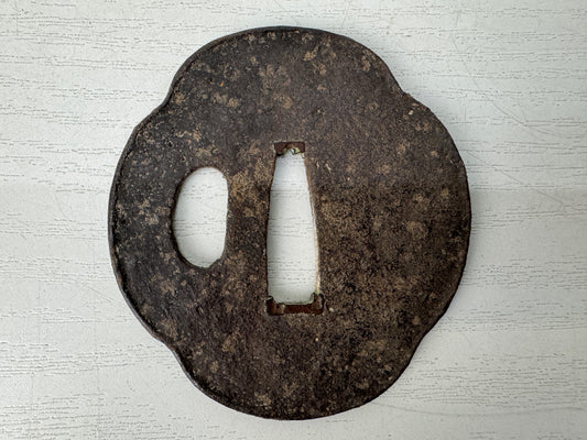 Y10657 TSUBA Iron Wakizashi sword guard Japan antique samurai katana koshirae