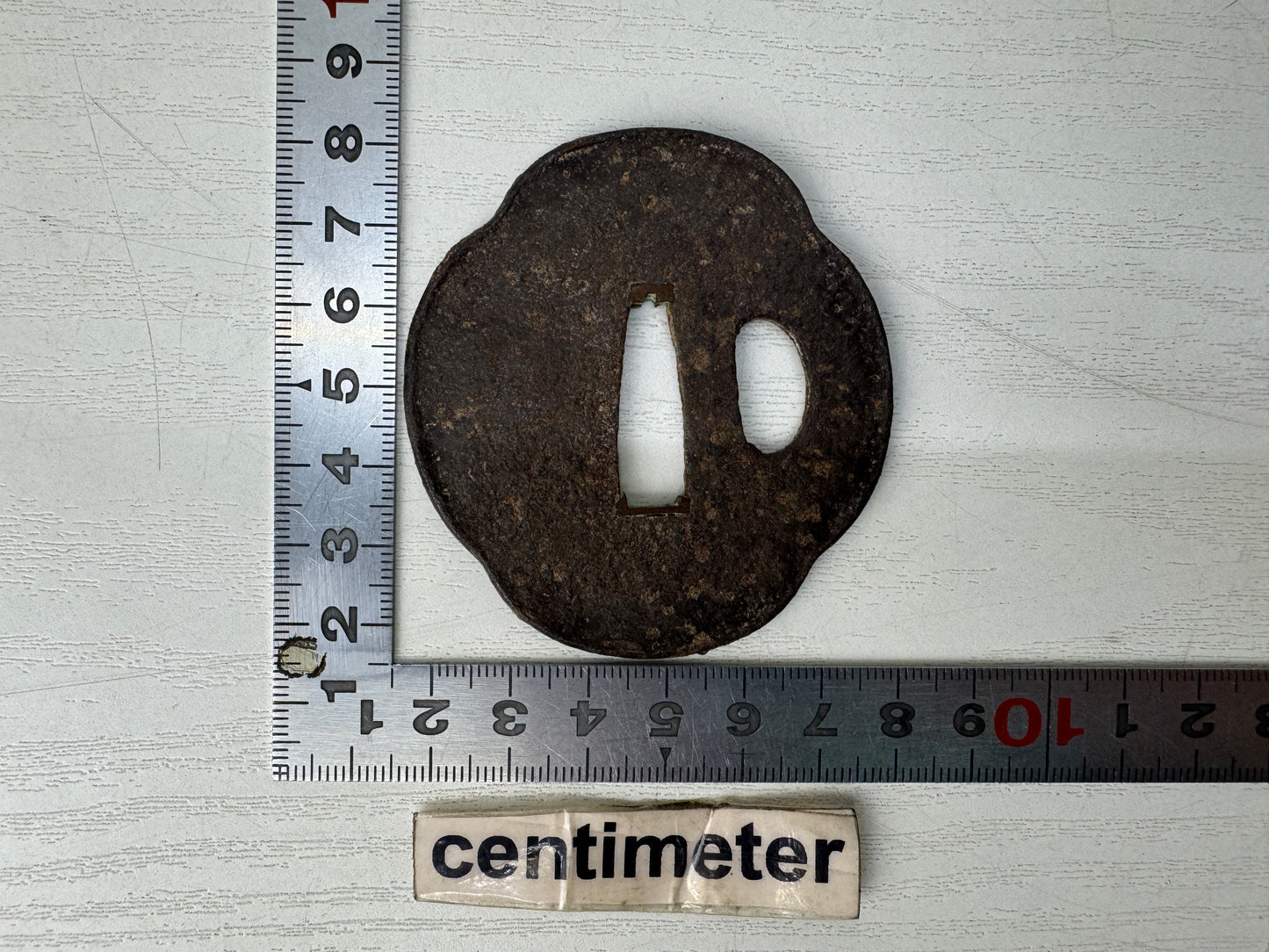 Y10657 TSUBA Iron Wakizashi sword guard Japan antique samurai katana koshirae