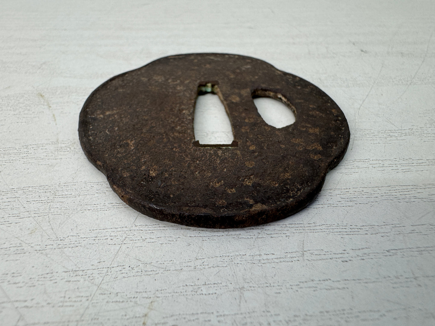 Y10657 TSUBA Iron Wakizashi sword guard Japan antique samurai katana koshirae