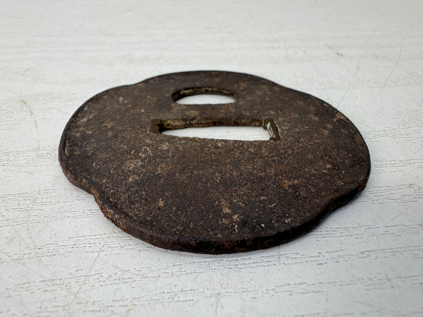 Y10657 TSUBA Iron Wakizashi sword guard Japan antique samurai katana koshirae