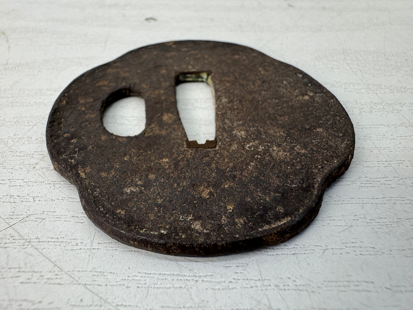 Y10657 TSUBA Iron Wakizashi sword guard Japan antique samurai katana koshirae