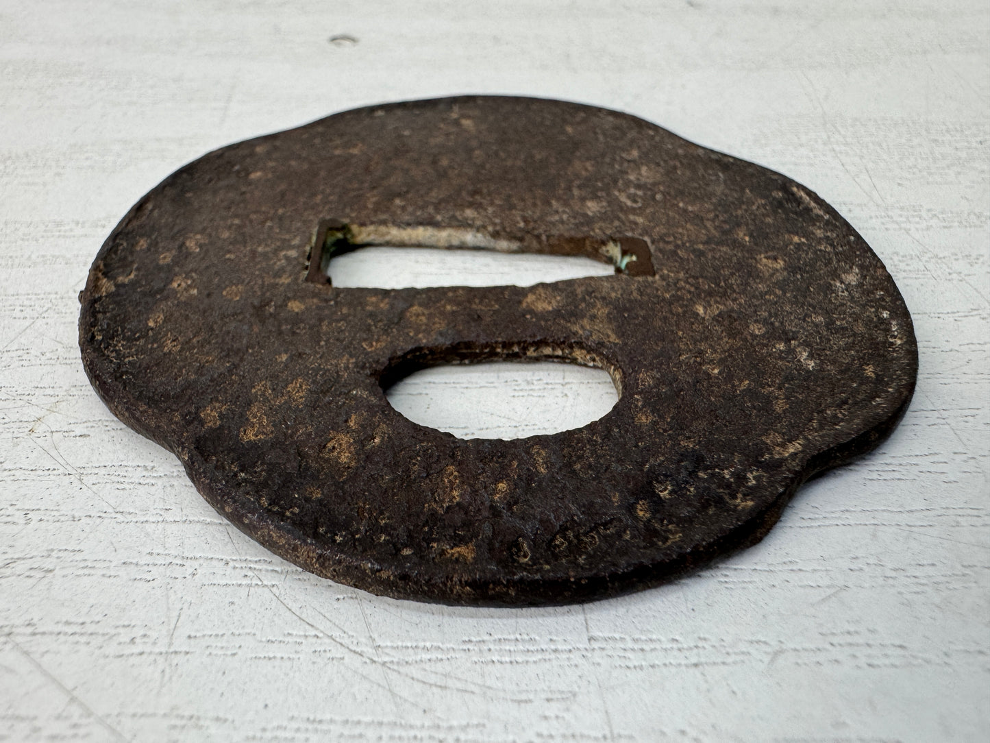 Y10657 TSUBA Iron Wakizashi sword guard Japan antique samurai katana koshirae