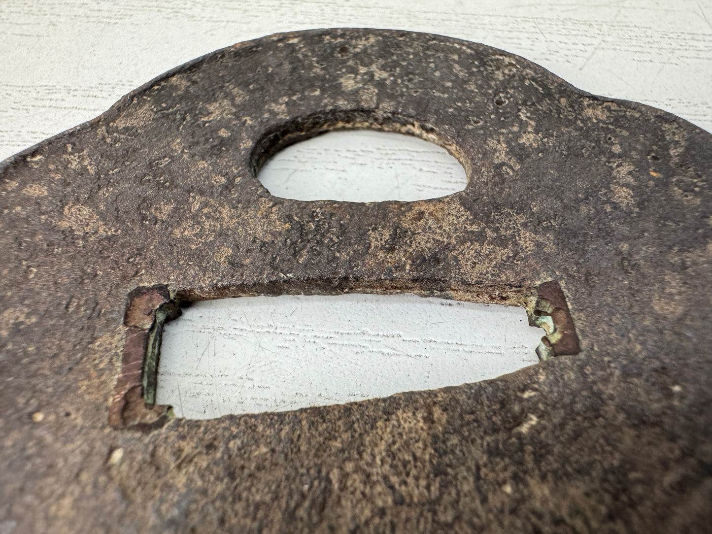 Y10657 TSUBA Iron Wakizashi sword guard Japan antique samurai katana koshirae