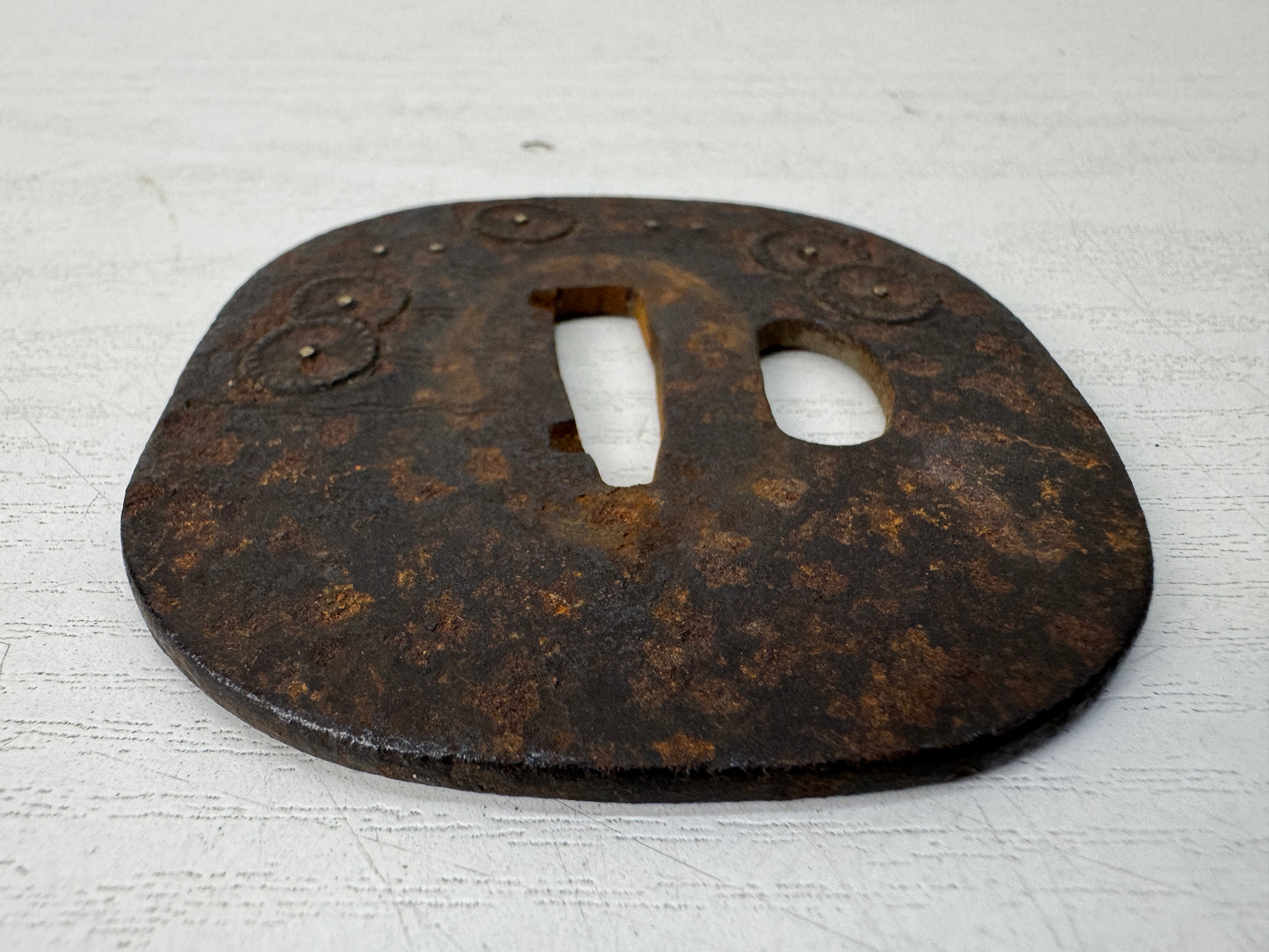 Y10658 TSUBA Iron sword guard Flower inlay Japan antique samurai katana koshirae