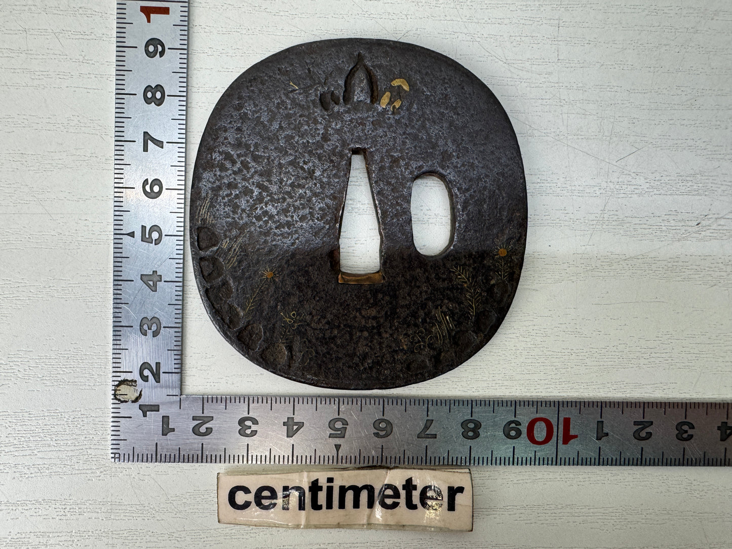 Y10660 TSUBA Iron sword guard Inlay Japan antique samurai katana koshirae bushi