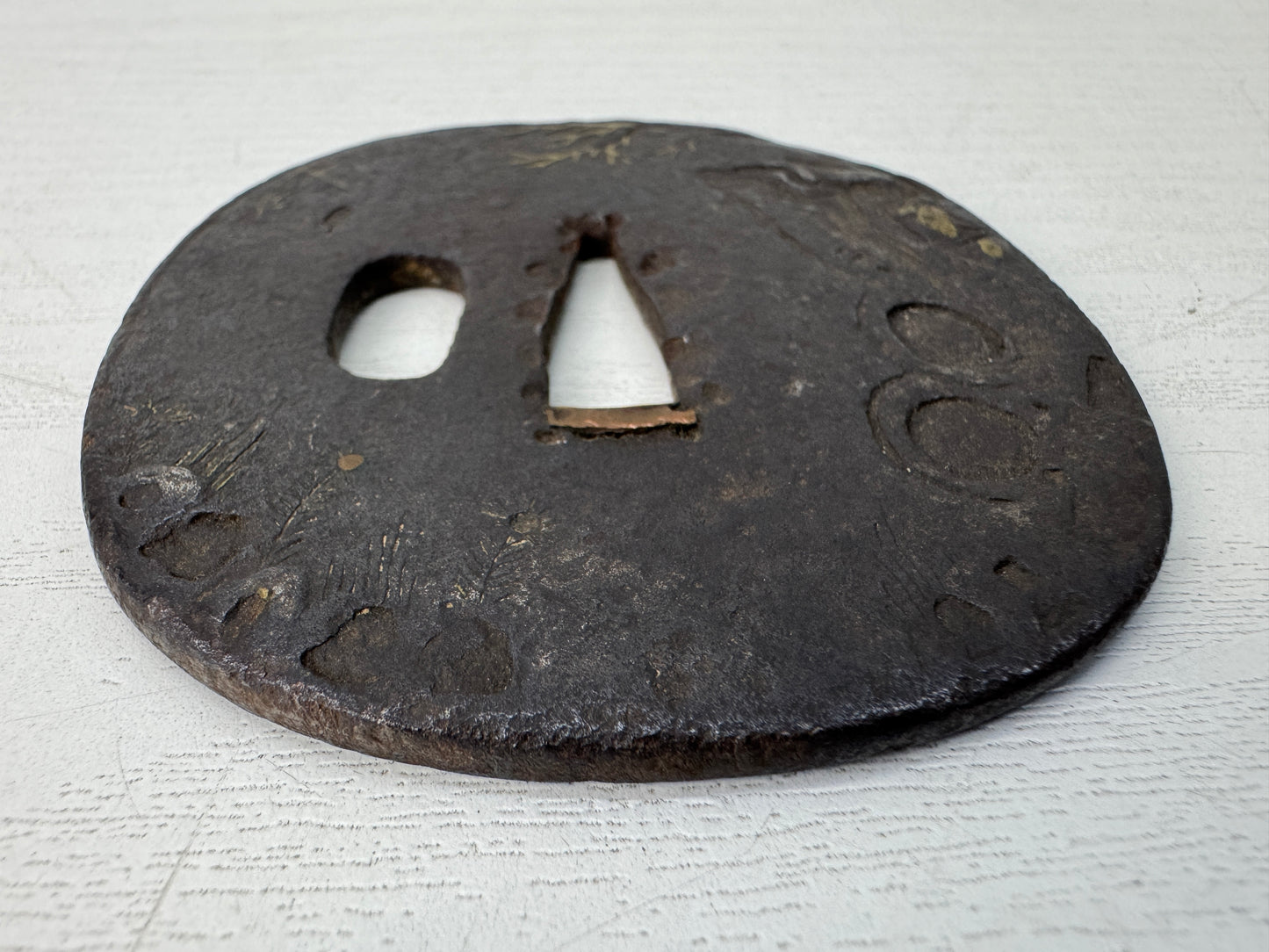 Y10660 TSUBA Iron sword guard Inlay Japan antique samurai katana koshirae bushi