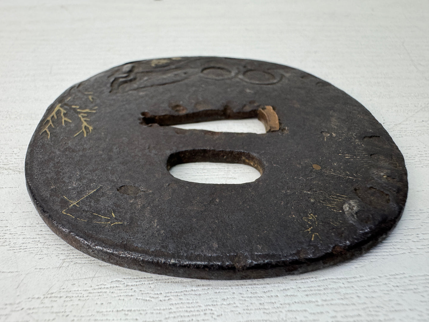 Y10660 TSUBA Iron sword guard Inlay Japan antique samurai katana koshirae bushi