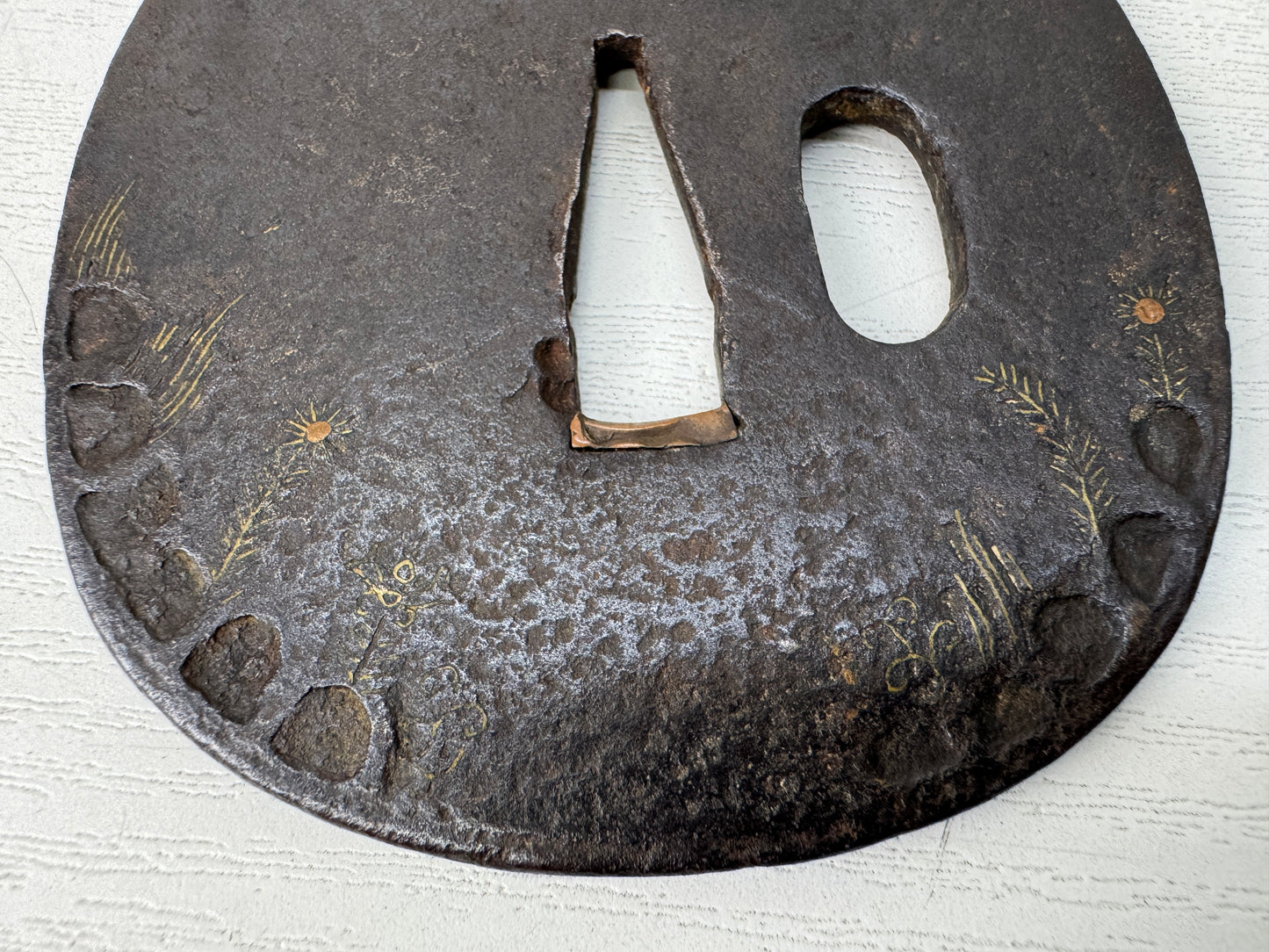 Y10660 TSUBA Iron sword guard Inlay Japan antique samurai katana koshirae bushi