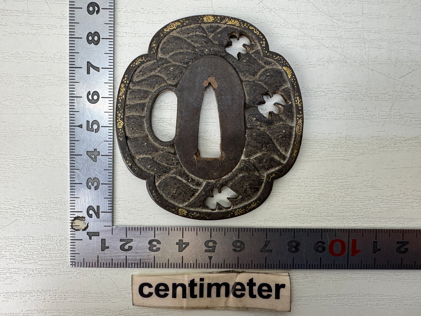 Y10661 TSUBA Iron Wakizashi sword guard Japan antique samurai katana koshirae