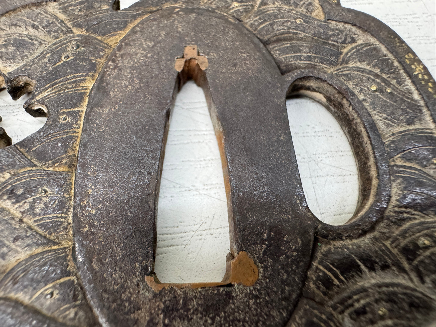 Y10661 TSUBA Iron Wakizashi sword guard Japan antique samurai katana koshirae
