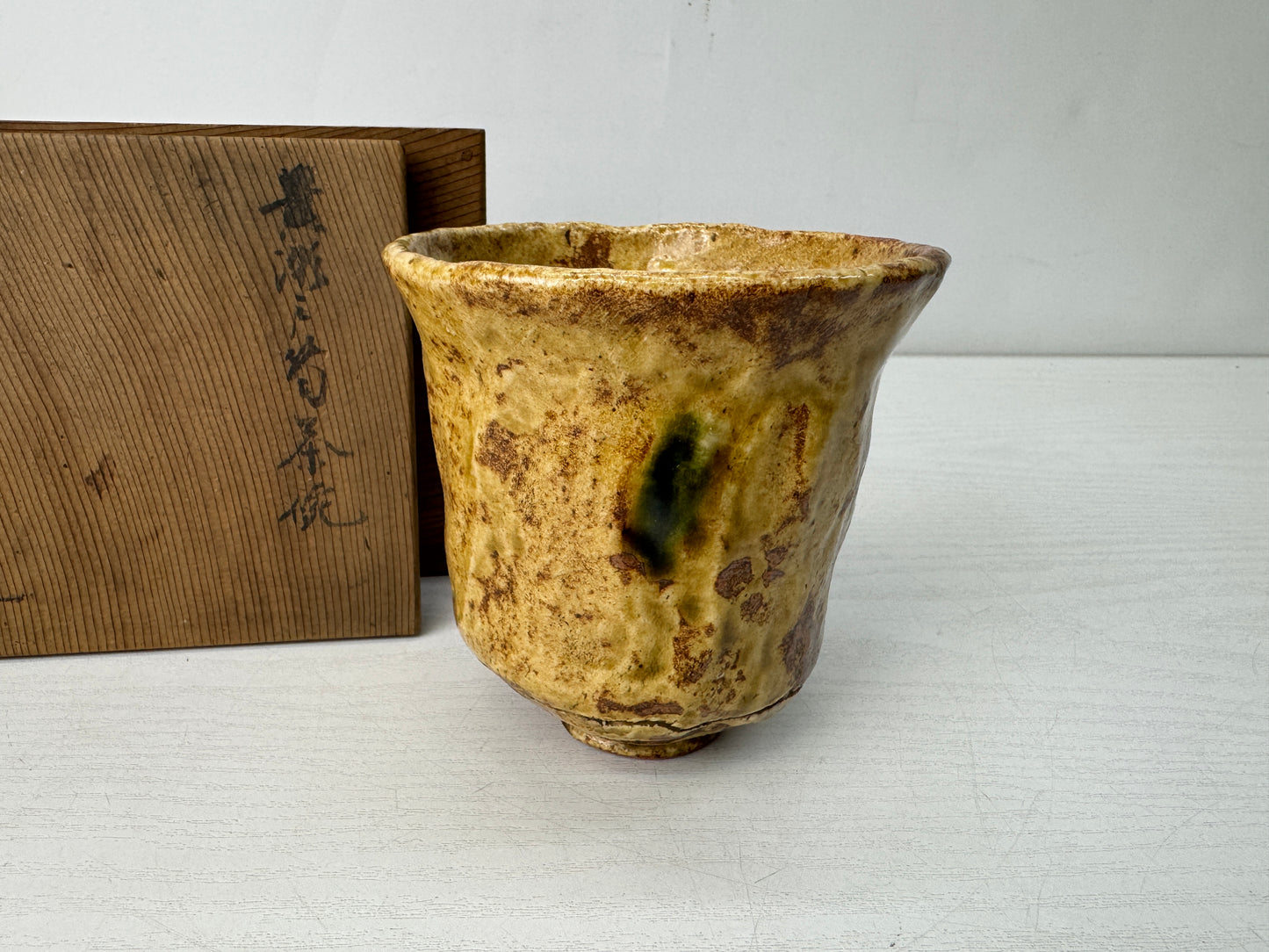 Y10664 CHAWAN Kiseto-ware tube kintsugi signed box Japan antique tea ceremony