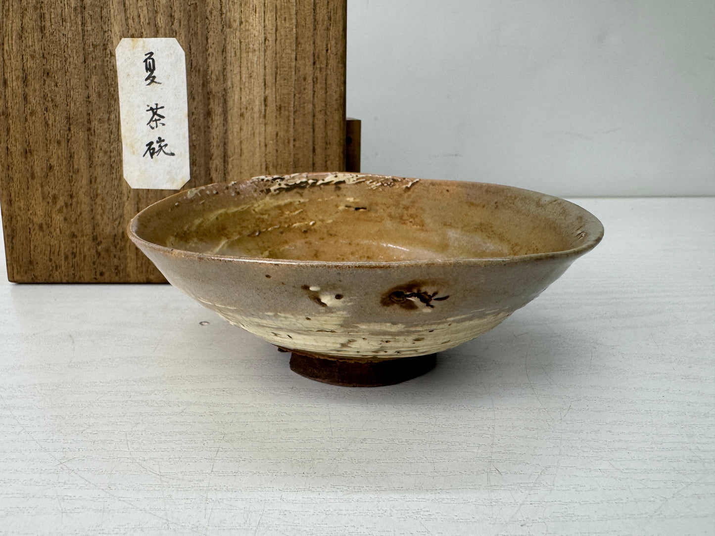 Y10665 CHAWAN Hakeme brushmark bowl box Japan antique tea ceremony pottery cup