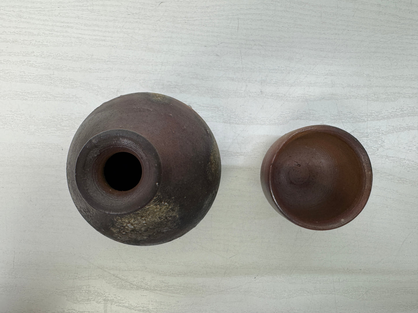 Y10667 CHOUSHI Bizen-ware Sake bottle cup signed box Japan antique tableware