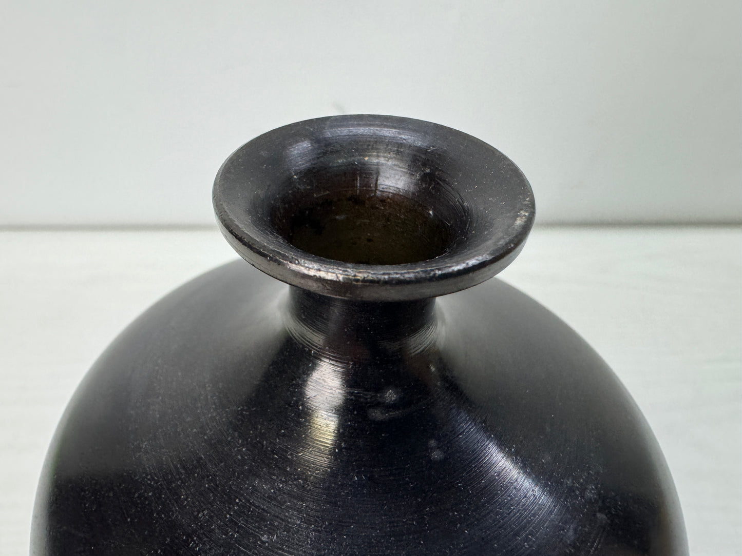 Y10668 FLOWER VASE Copper spiral inlay signed box Japan antique ikebana floral