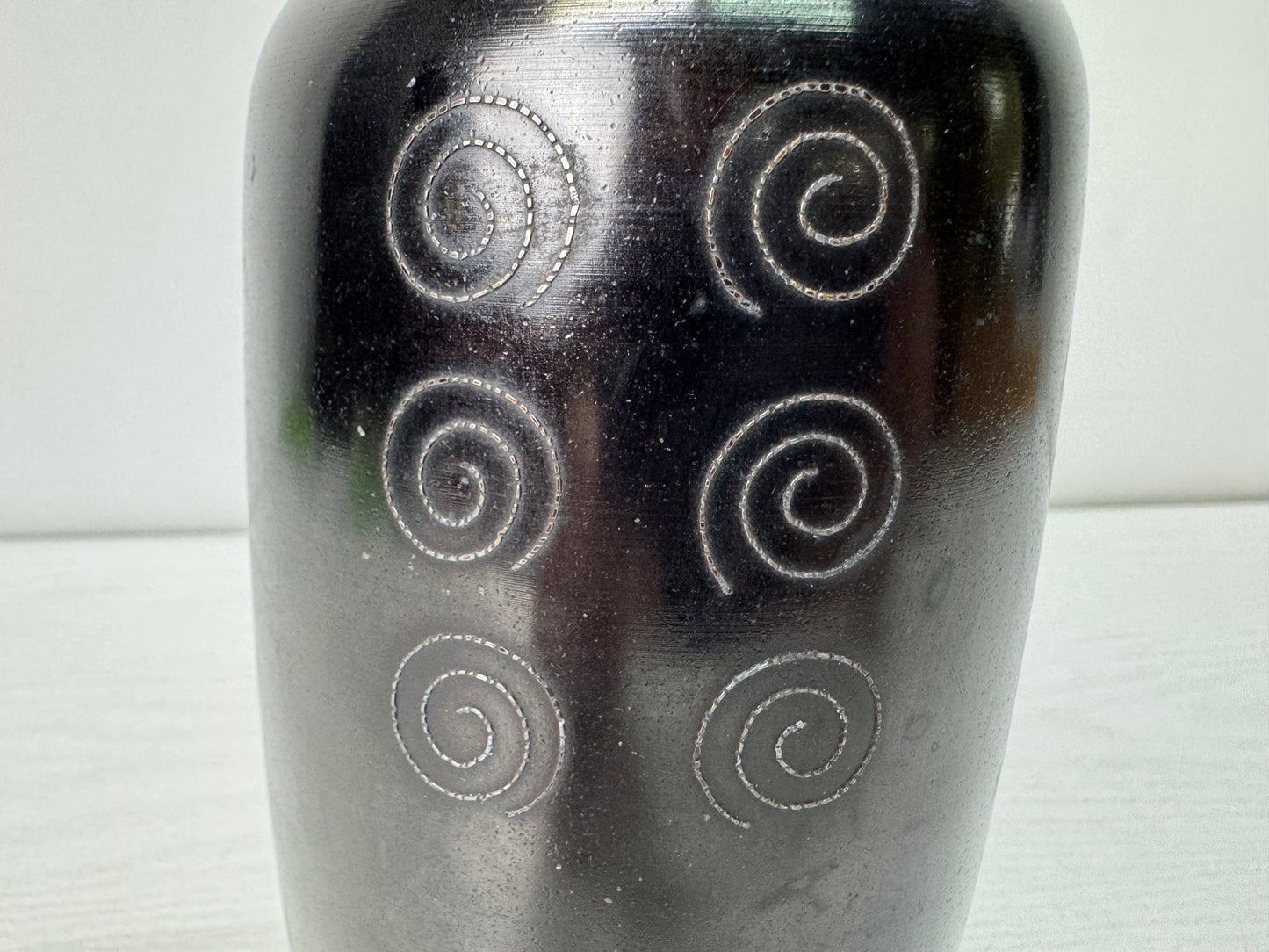 Y10668 FLOWER VASE Copper spiral inlay signed box Japan antique ikebana floral