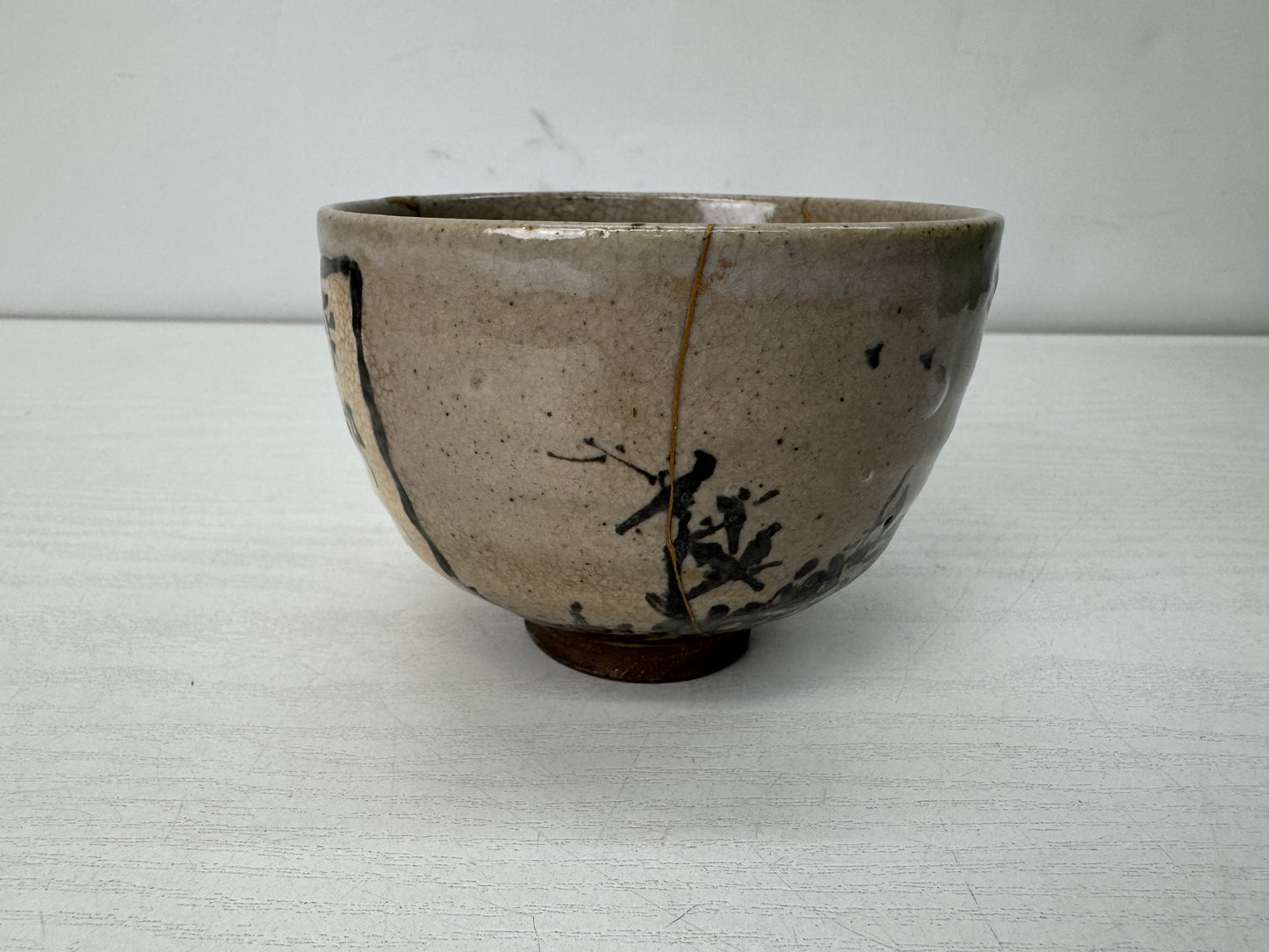 Y10669 CHAWAN Kyo-ware kintsugi bowl signed box Japan antique tea ceremony