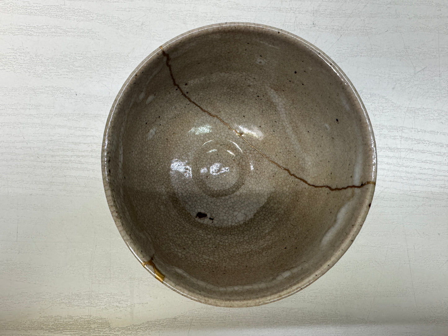 Y10669 CHAWAN Kyo-ware kintsugi bowl signed box Japan antique tea ceremony
