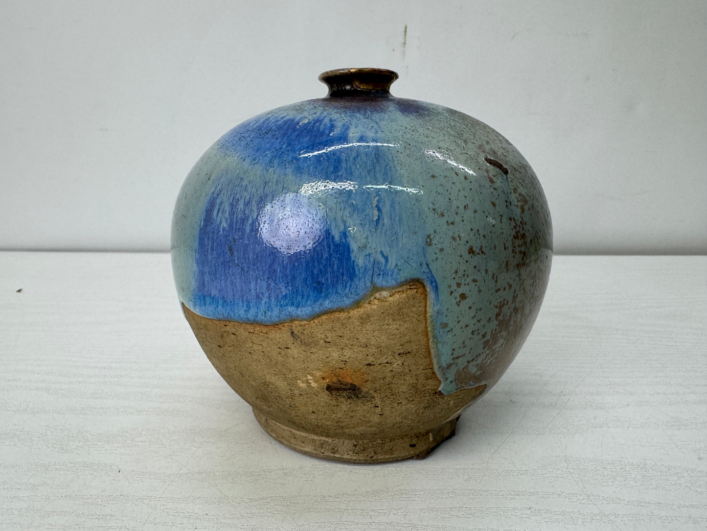 Y10672 FLOWER VASE Seto-ware round single bud box kintsugi Japan antique ikebana